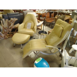 SALON CUIR DE SEDE CANAPE LISEUSE POUF