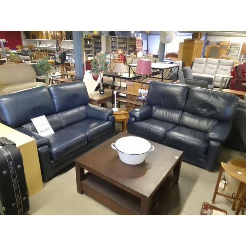 SALON CUIR BLEU 2+2