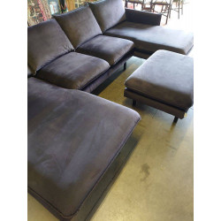 SALON DOUBLE MERIDIENNE VELOUR NOIR SIA HOME + POUF