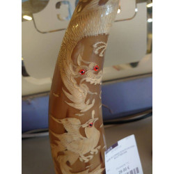 PAIRE DE CORNES DE BUFFLES D\'EAU SCULPTEES ASIE