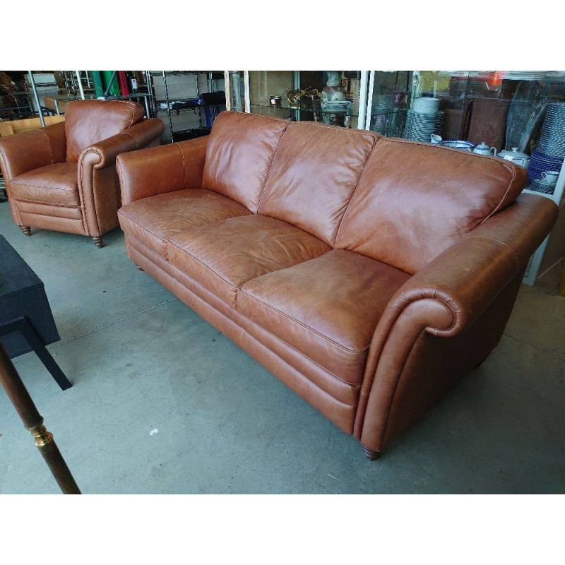 SALON CUIR BRUN 3+1 QUALITE SUPERIEURE