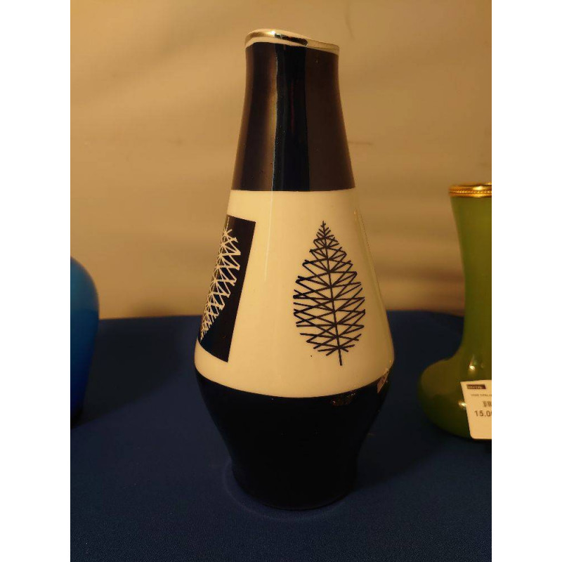 VASE FEUILLES BLEU BLANC