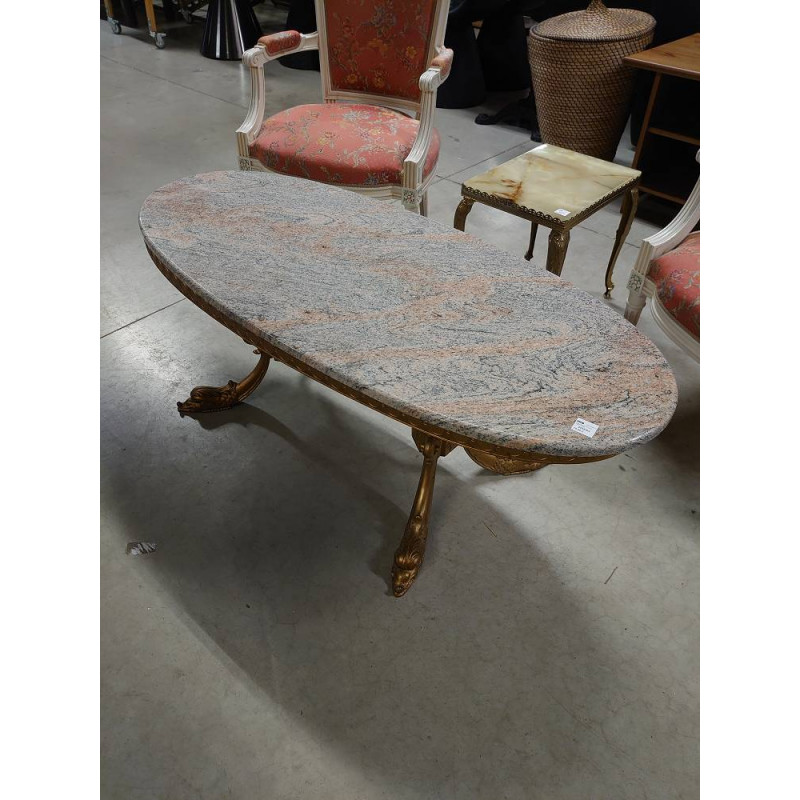 TABLE OVALE PIED METAL DORE  GRANIT